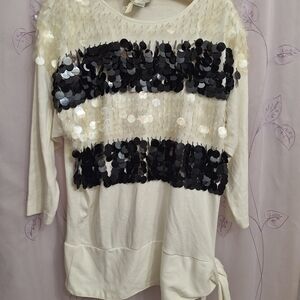 Chic Sequin Black and White Sweater